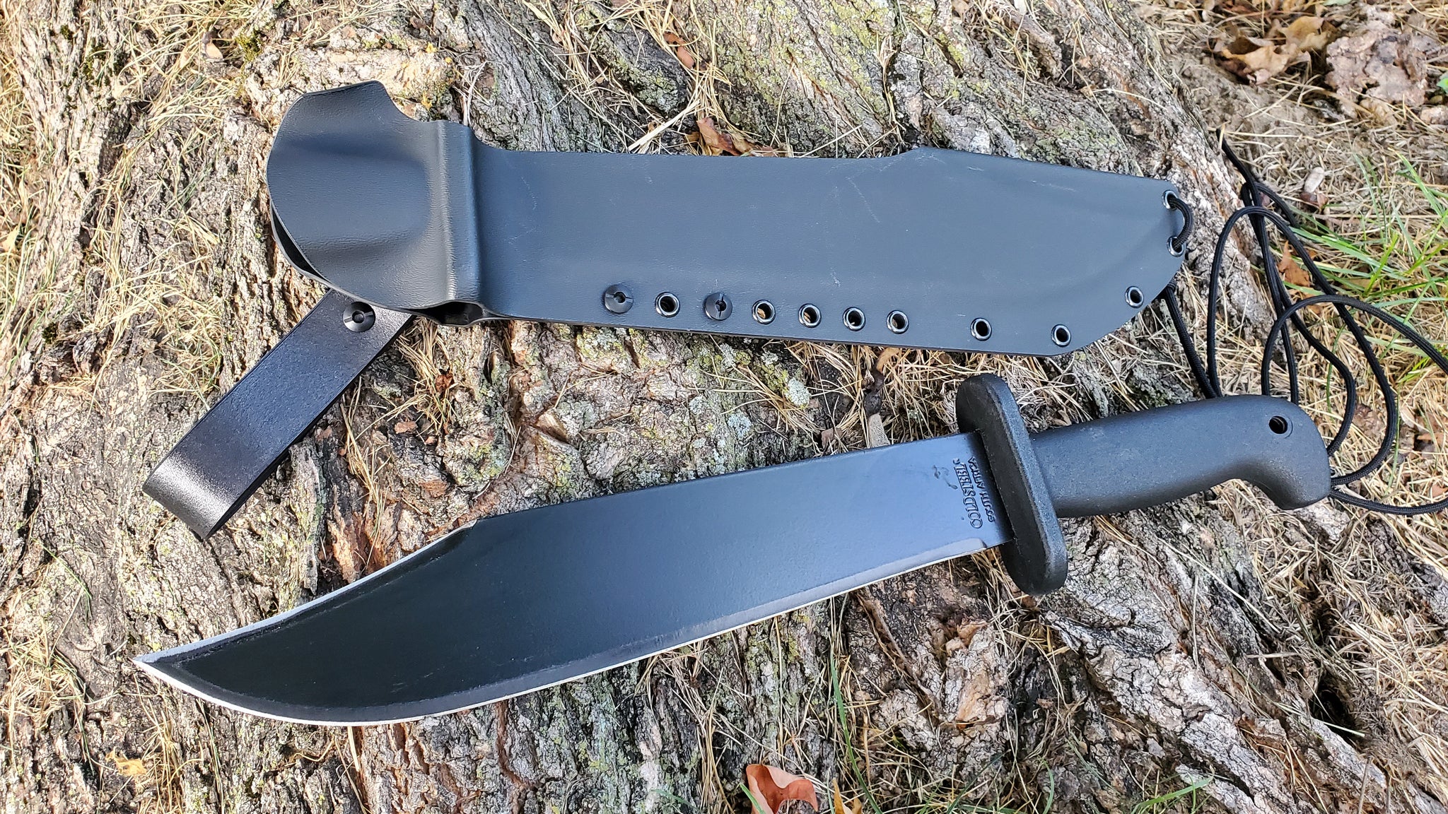 COLD STEEL "BLACK BEAR BOWIE" Kydex Taco Sheath with Leather Dangler