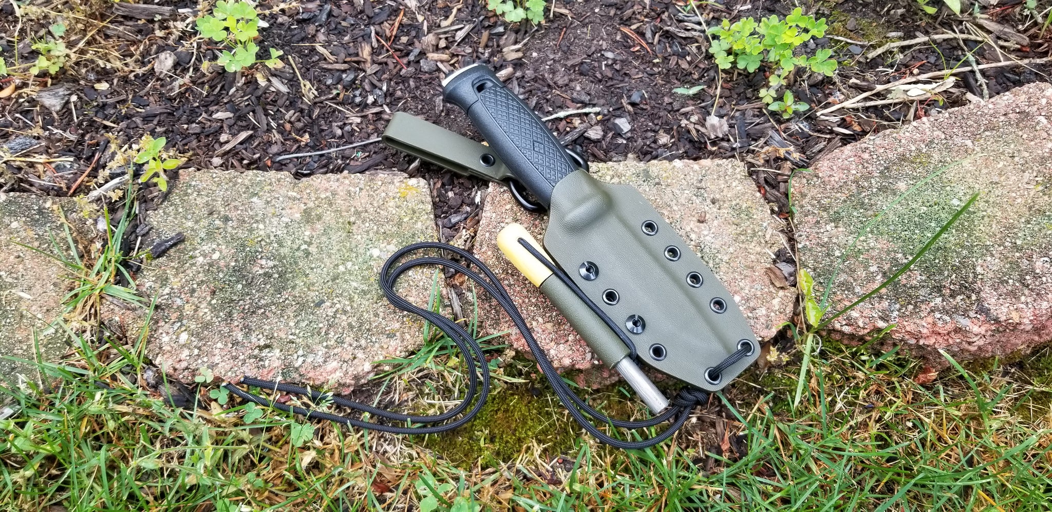 Mora Garberg Pancake style custom kydex sheath w/ Kydex dangler and firesteel holder