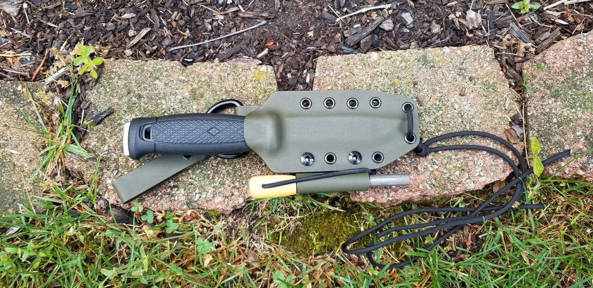 Mora Garberg Pancake style custom kydex sheath w/ Kydex dangler and firesteel holder