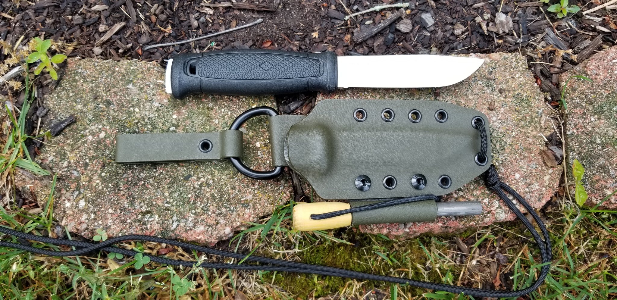 Mora Garberg Pancake style custom kydex sheath w/ Kydex dangler and firesteel holder