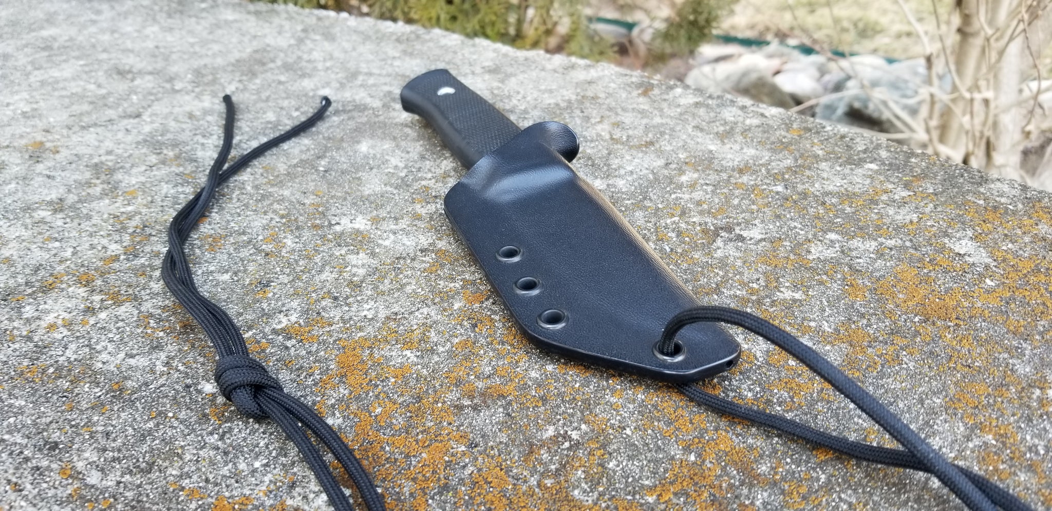 Fallkniven F1 custom Taco style kydex sheath w/ Paracord Necklace Lanyard