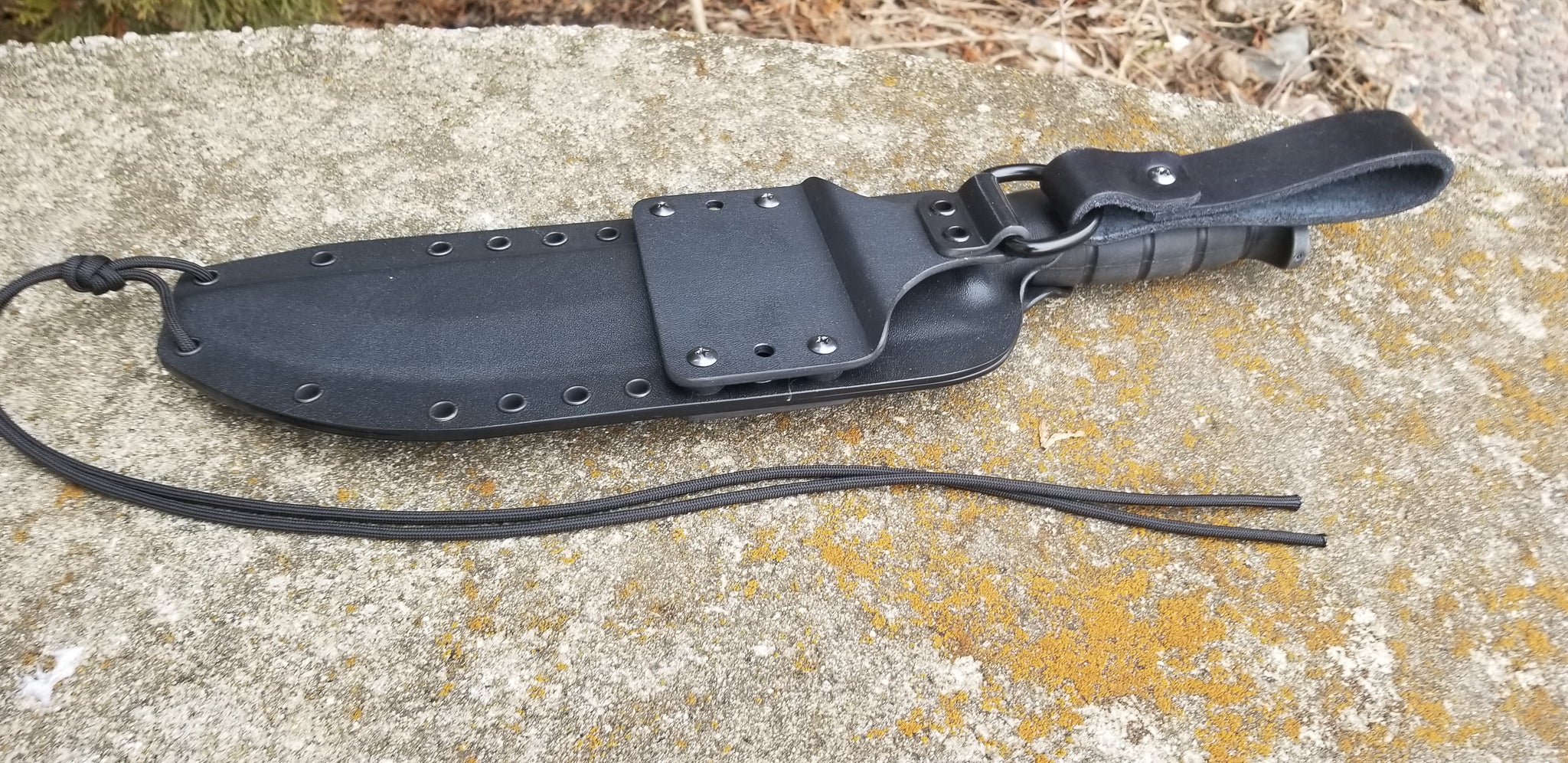 Ontario SP53 Pancake Style custom kydex sheath w/ Leather loop Dangler & Firesteel Holder