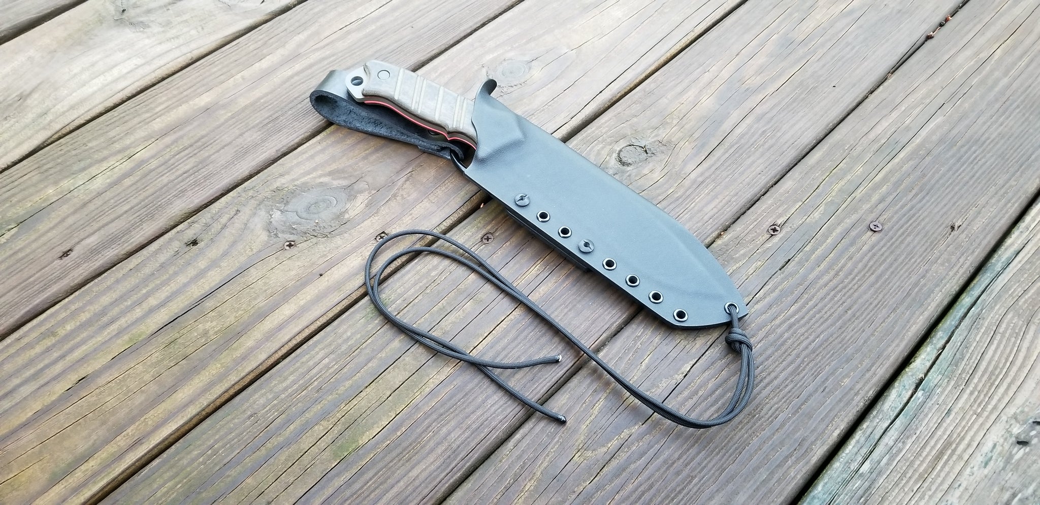 BUCK THUG custom Taco style kydex sheath with Leather looped Dangler