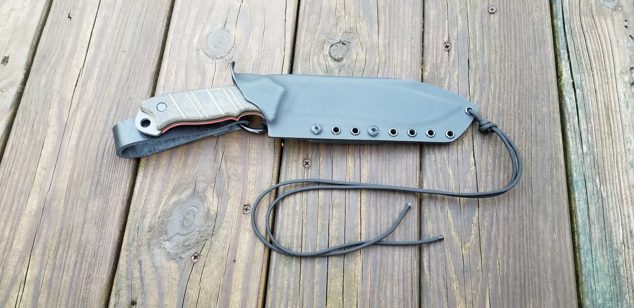 BUCK THUG custom Taco style kydex sheath with Leather looped Dangler