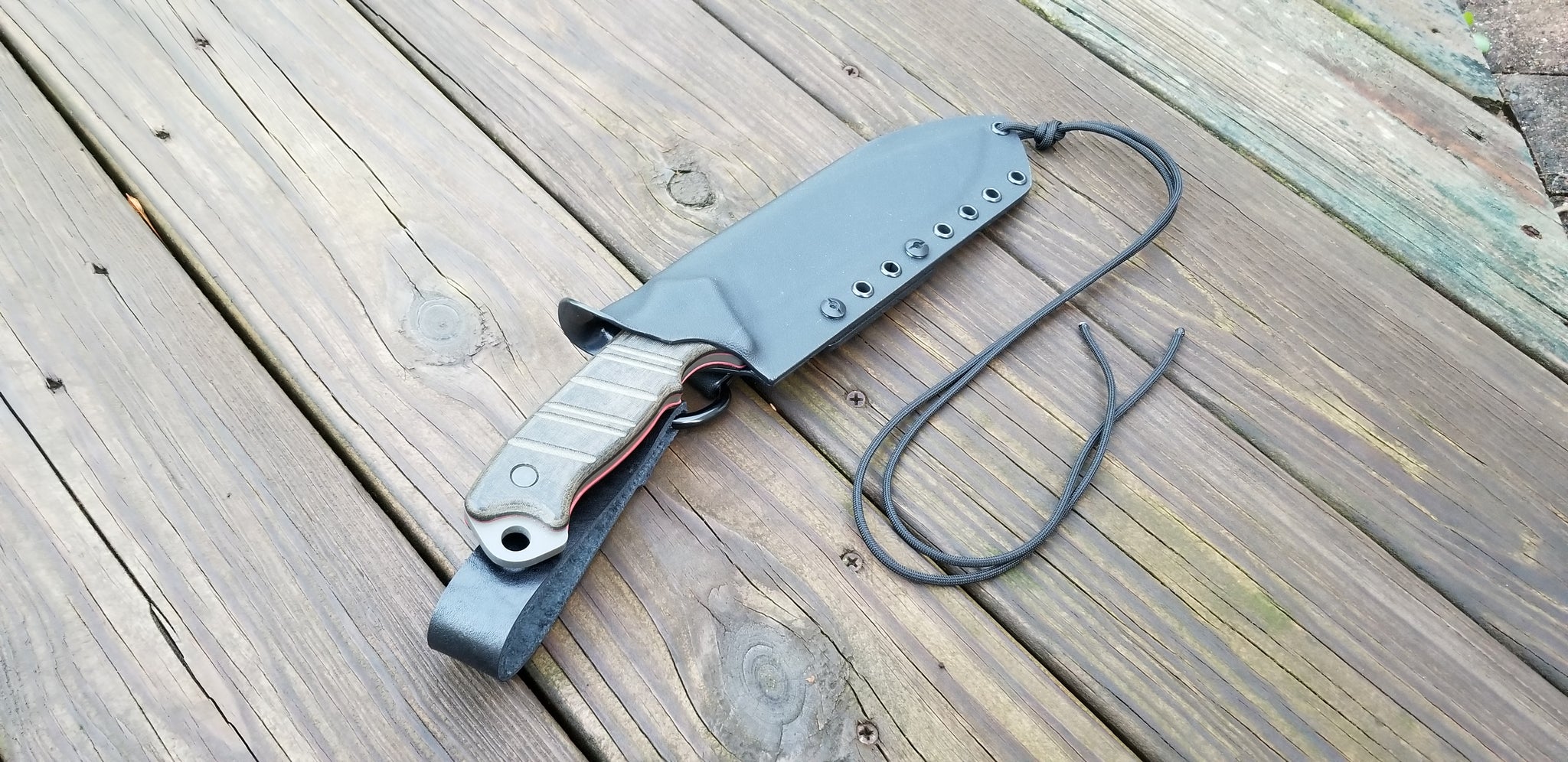 BUCK THUG custom Taco style kydex sheath with Leather looped Dangler