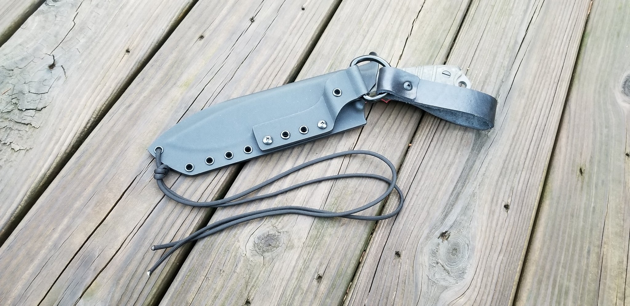 BUCK THUG custom Taco style kydex sheath with Leather looped Dangler