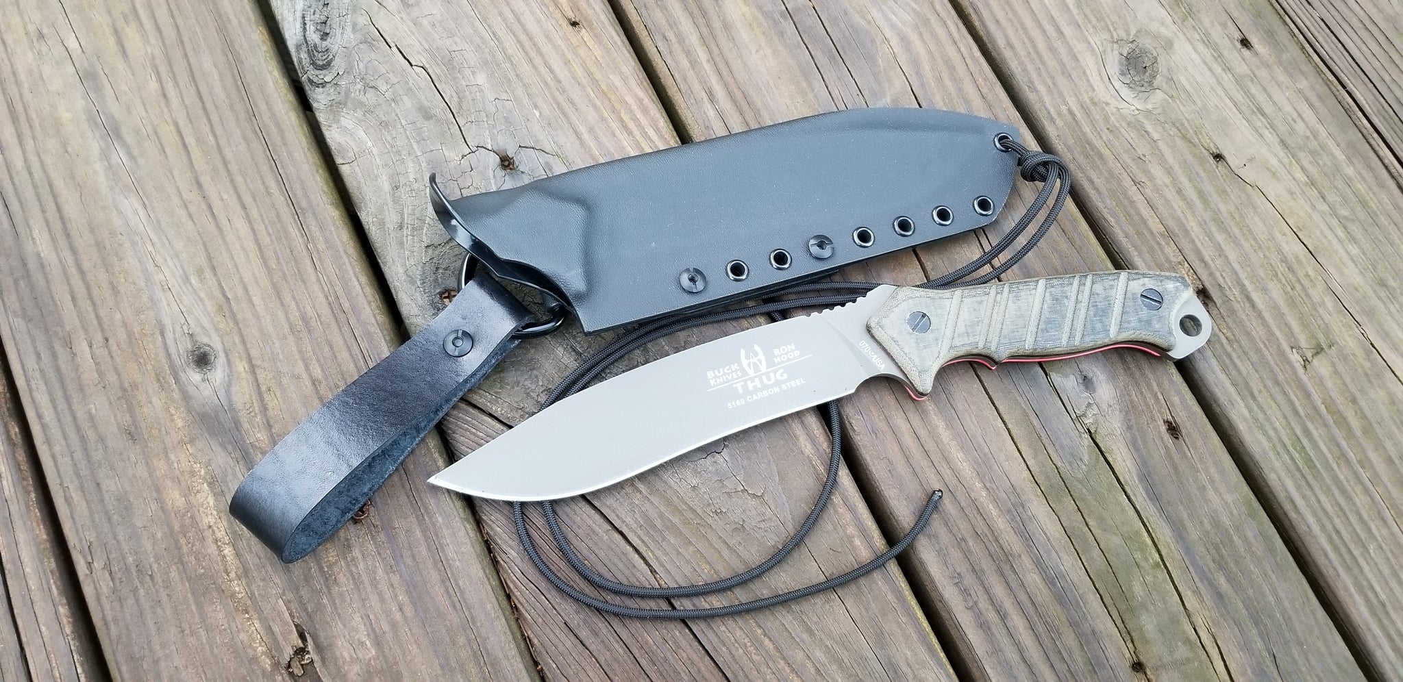 BUCK THUG custom Taco style kydex sheath with Leather looped Dangler