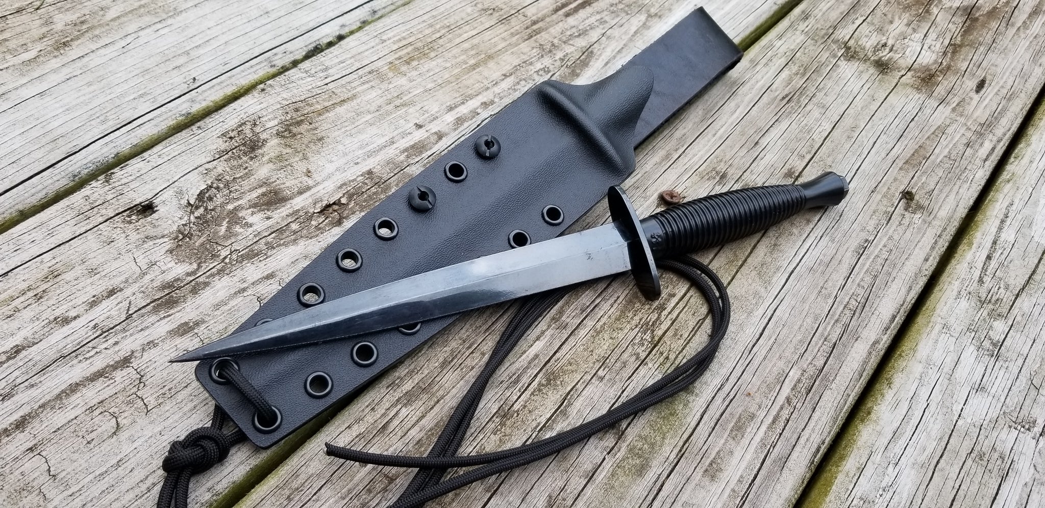 SHEFFIELD FAIRBAIRN SYKES COMMANDO Dagger Pancake Style Kydex Sheath w/ Leather Offset Drop Belt Attachment