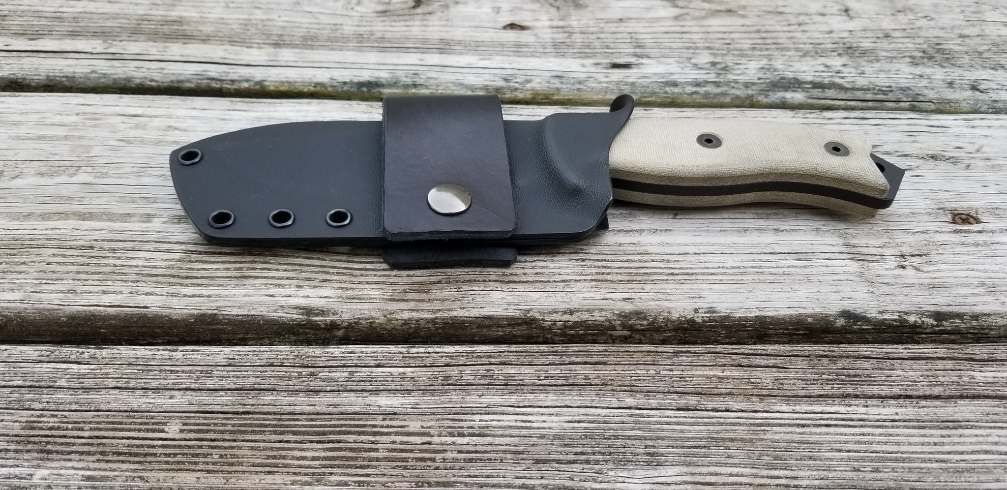 Ontario RAT-5 custom kydex sheath, single leather scout carry loop