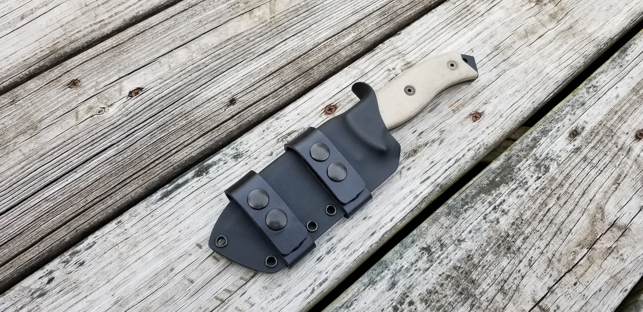 Ontario RAT-5 Taco Style kydex sheath, pair of leather/Double snap scout carry loops