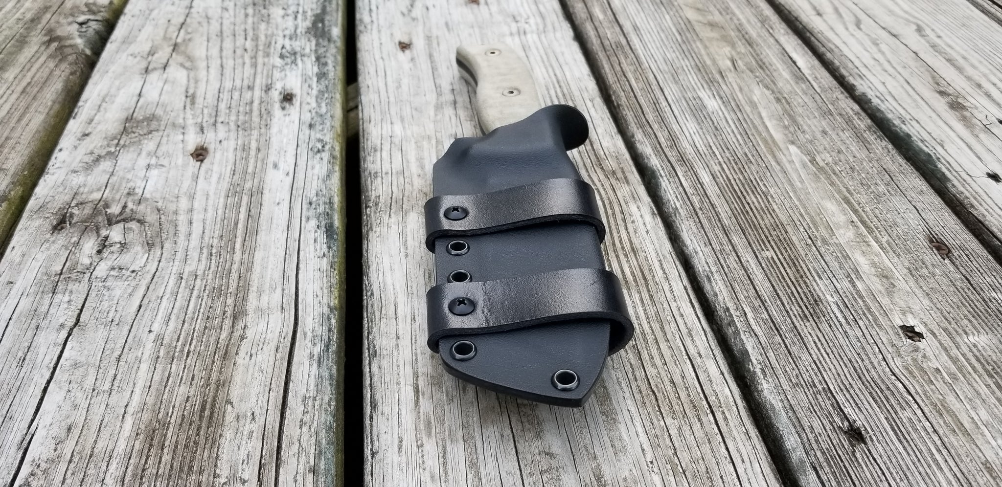 Ontario RAT-5 Taco Style kydex sheath, pair of leather/Double snap scout carry loops