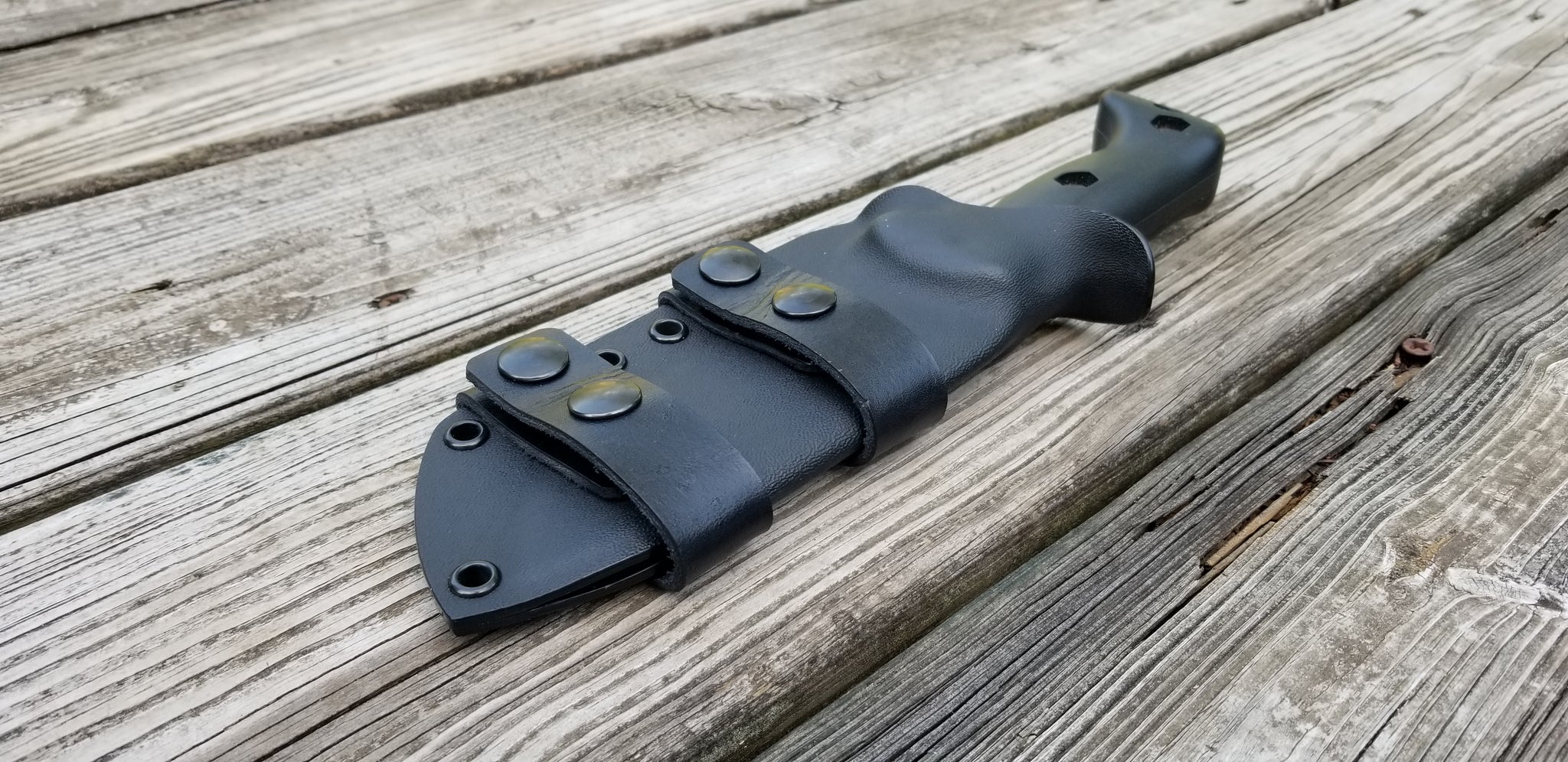 KA-BAR BK2 Scout Carry custom Taco style kydex sheath w/ pair of double snap leather scout carry belt attach.