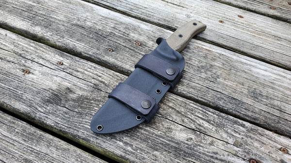 ESEE-6 Custom Taco style Kydex Sheath scout carry w/ double leather straps single snap