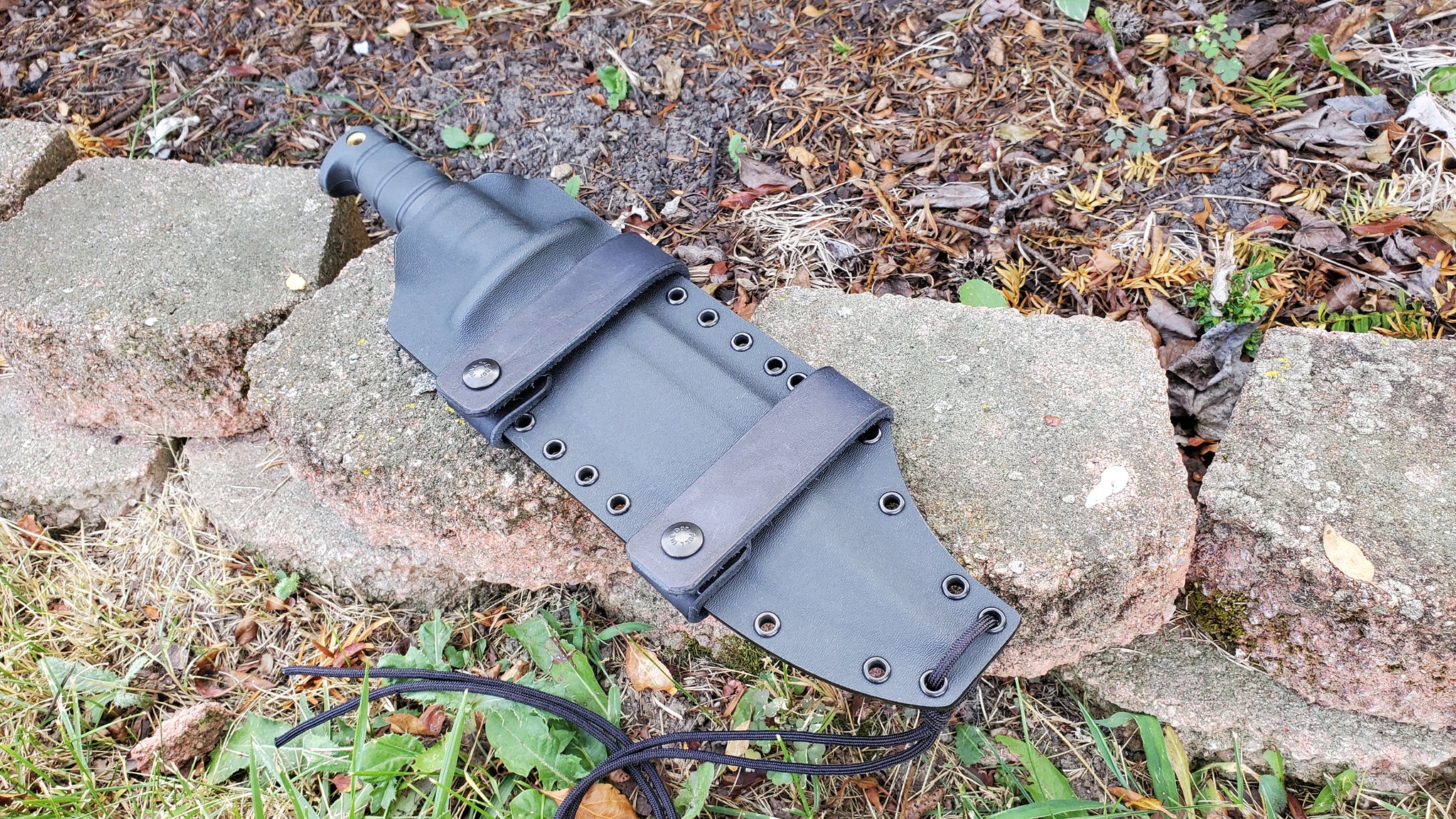 ONTARIO SP-10 Pancake Style custom kydex sheath w/ 2 Scout carry leather single snap loops