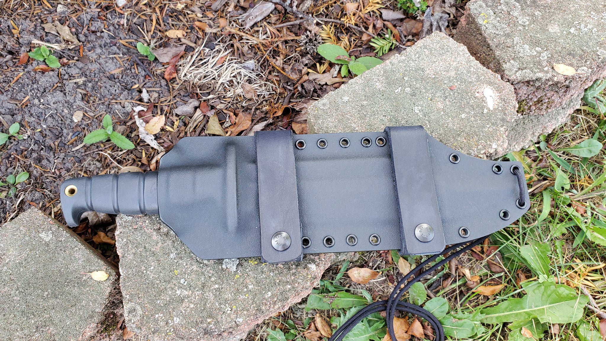 ONTARIO SP-10 Pancake Style custom kydex sheath w/ 2 Scout carry leather single snap loops