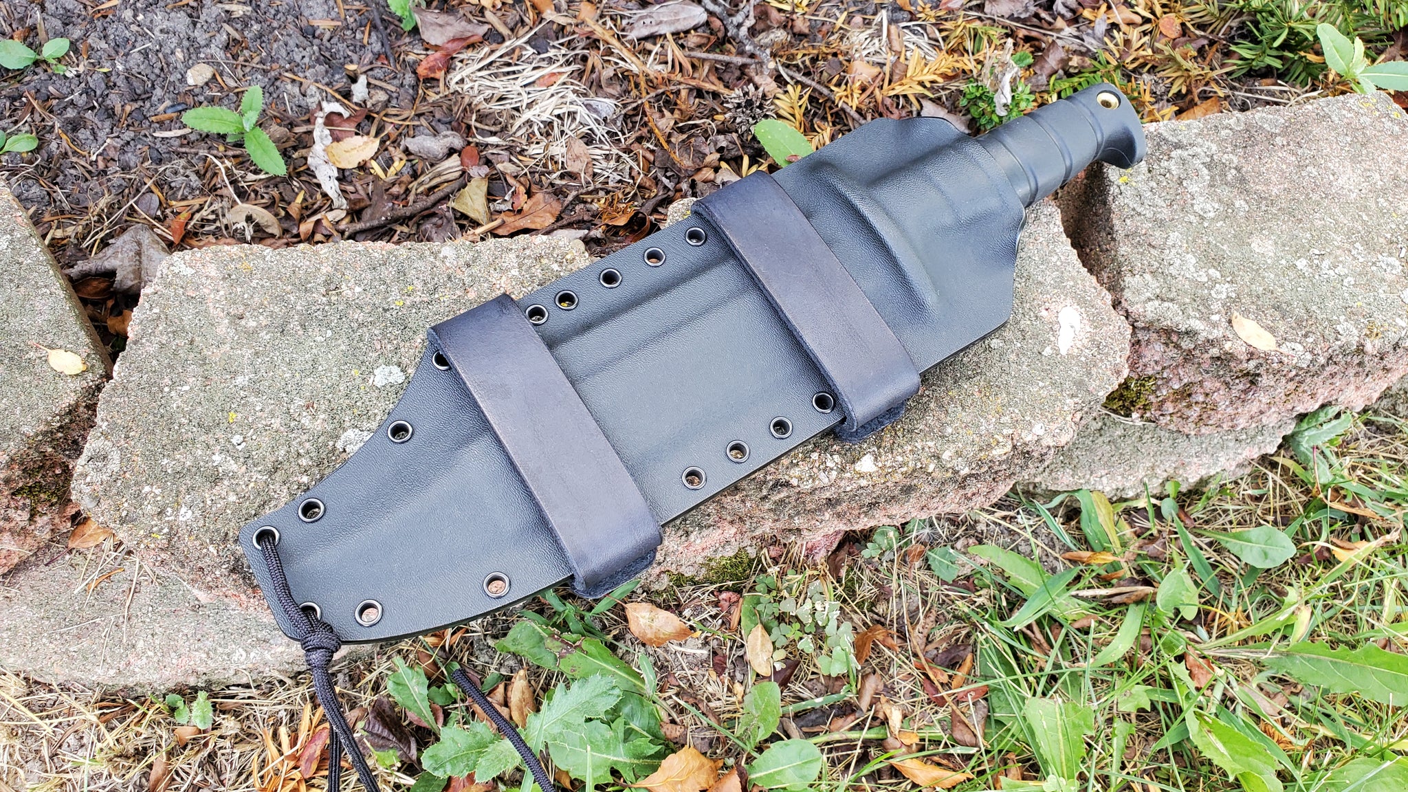 ONTARIO SP-10 Pancake Style custom kydex sheath w/ 2 Scout carry leather single snap loops