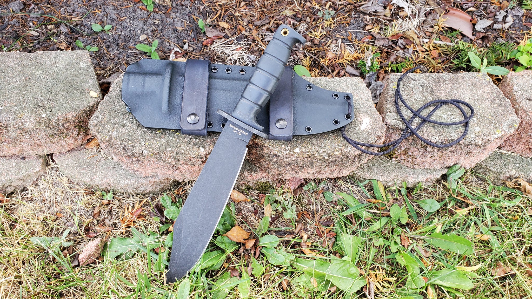 ONTARIO SP-10 Pancake Style custom kydex sheath w/ 2 Scout carry leather single snap loops