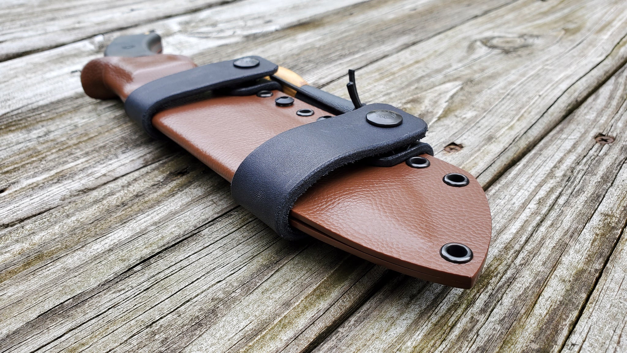 TOPS TAHOMA FIELD KNIFE Taco Style Sheath in SCOUT Carry w/ 2 single snaps & Firesteel Holder