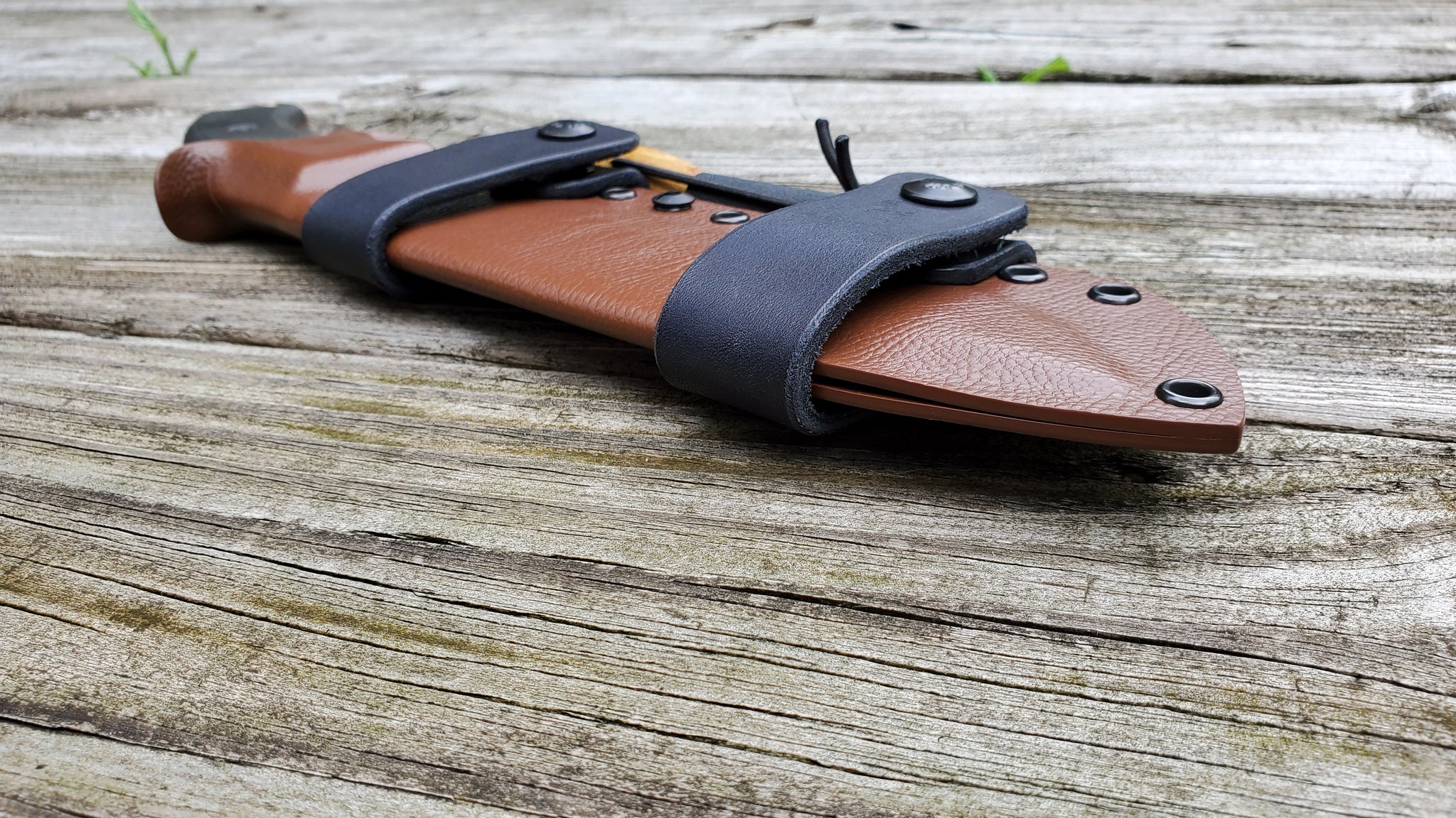 TOPS TAHOMA FIELD KNIFE Taco Style Sheath in SCOUT Carry w/ 2 single snaps & Firesteel Holder