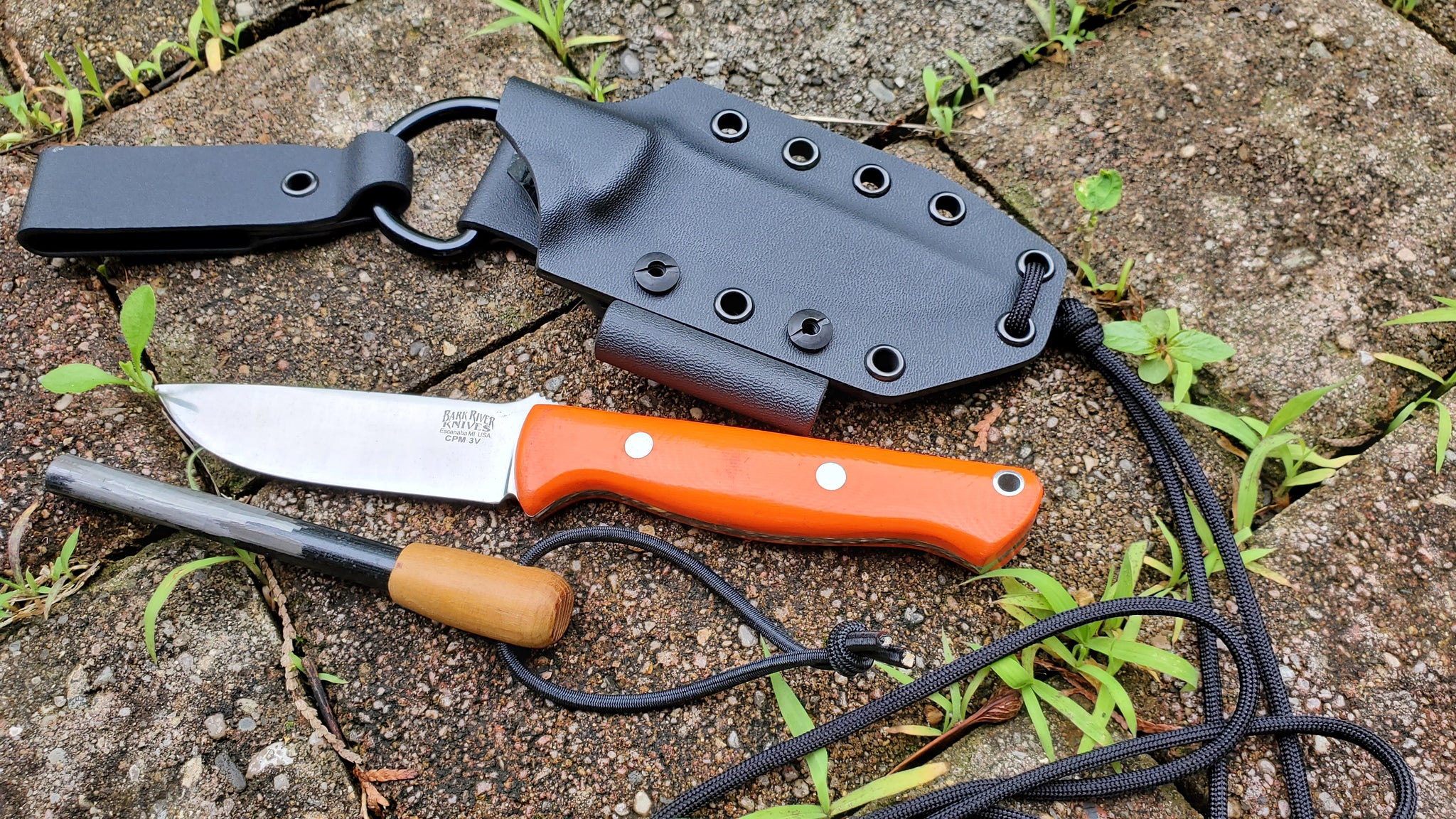 Bark River Gunny Kydex Sheath Pancake style W/ Dangler & Firesteel Holder