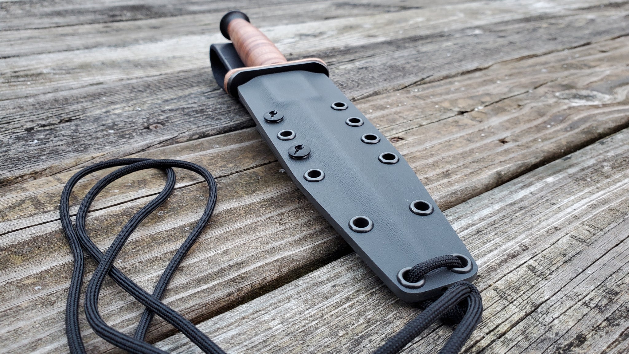 BOKER PLUS " V-42 " Custom Pancake style Kydex Sheath, Leather Offset Drop Belt Attachment